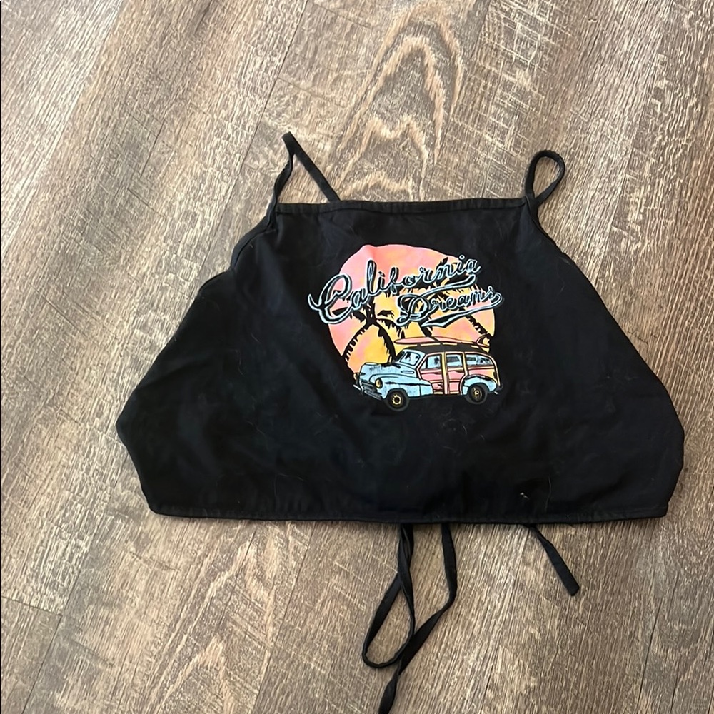 Black Halter Top with Graphic Print